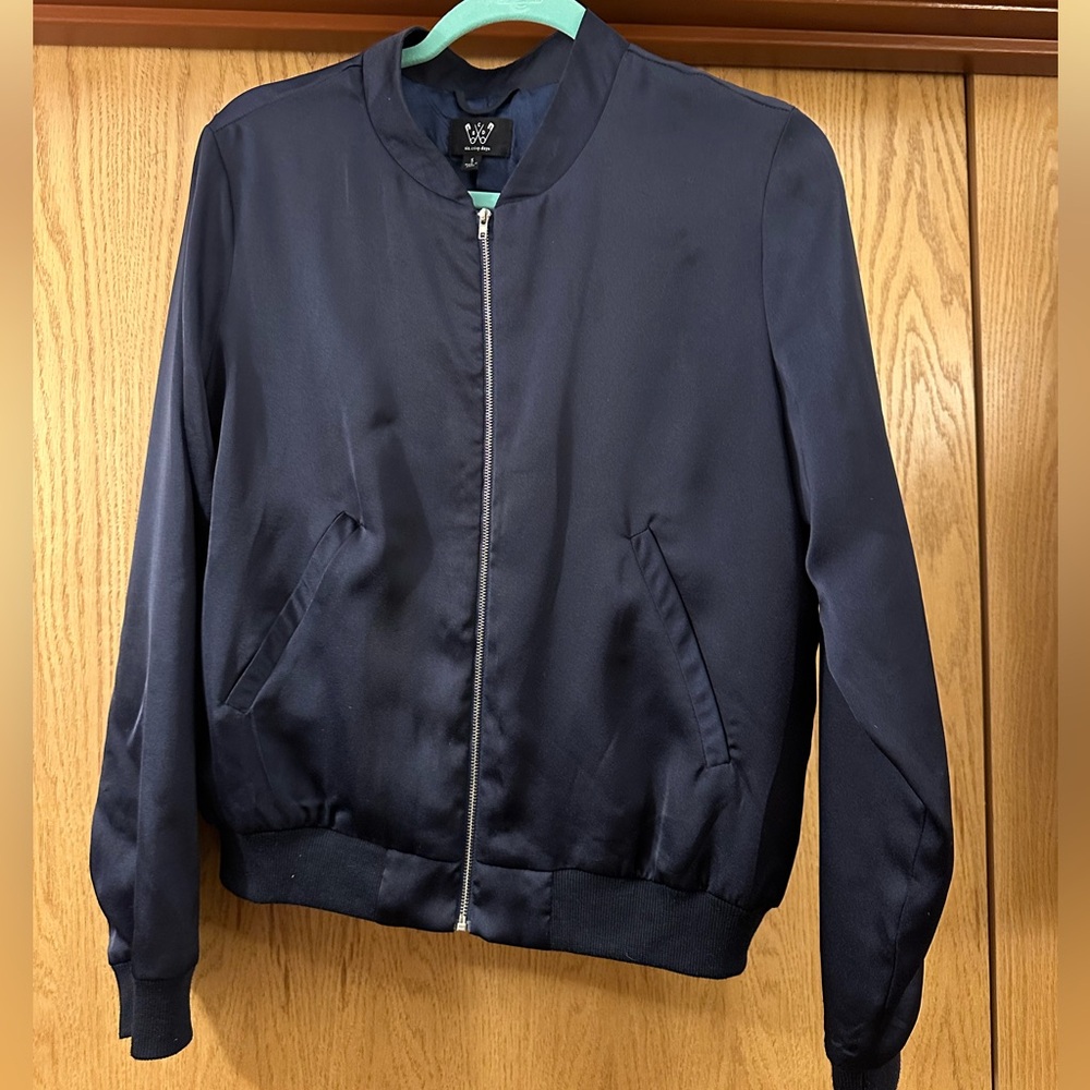 Navy Satin Bomber Jacket